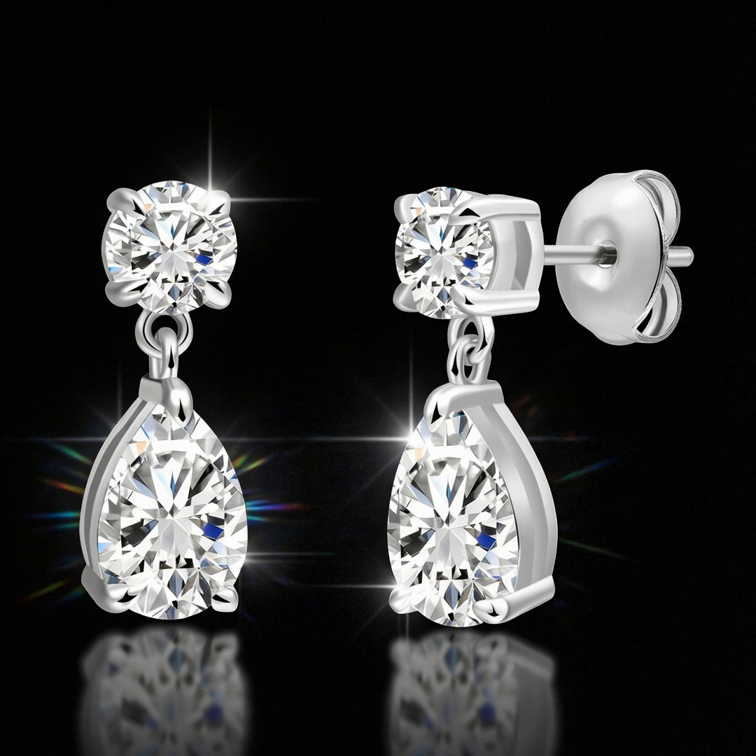 925 Sterling Silver Lab Grown Diamond Round & Pear Drop Earrings