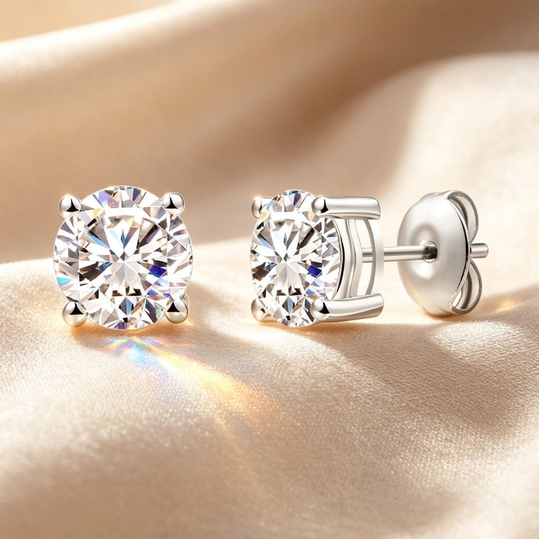 925 Sterling Silver Lab Grown Diamond Four-Prong Solitaire Earring Studs - 1.38ctw