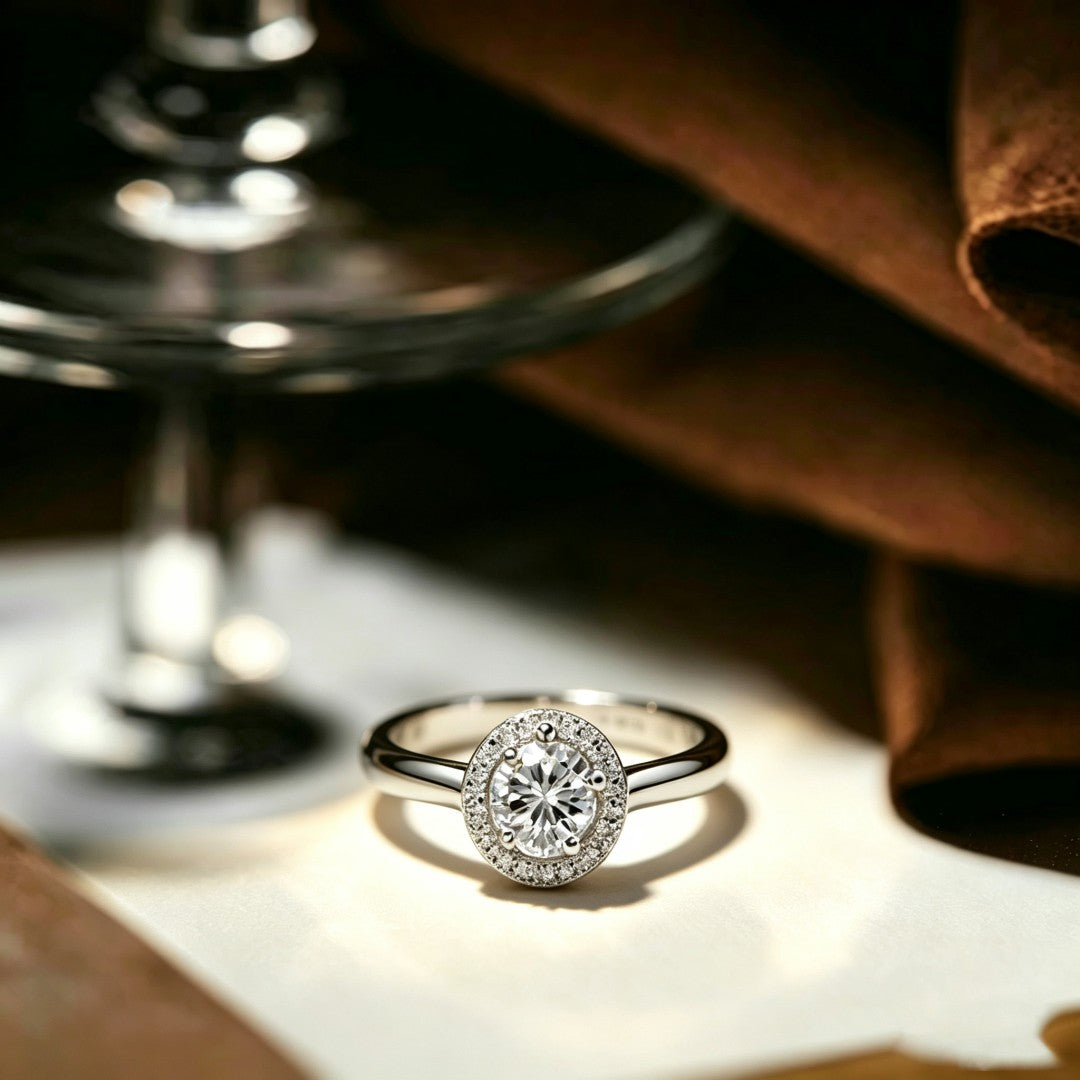 925 Sterling Silver Lab Grown Diamond Classic Halo Style Ring