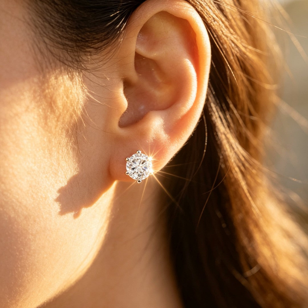 925 Sterling Silver Lab Grown Diamond Six-Prong Solitaire Earring Studs - 0.72ctw