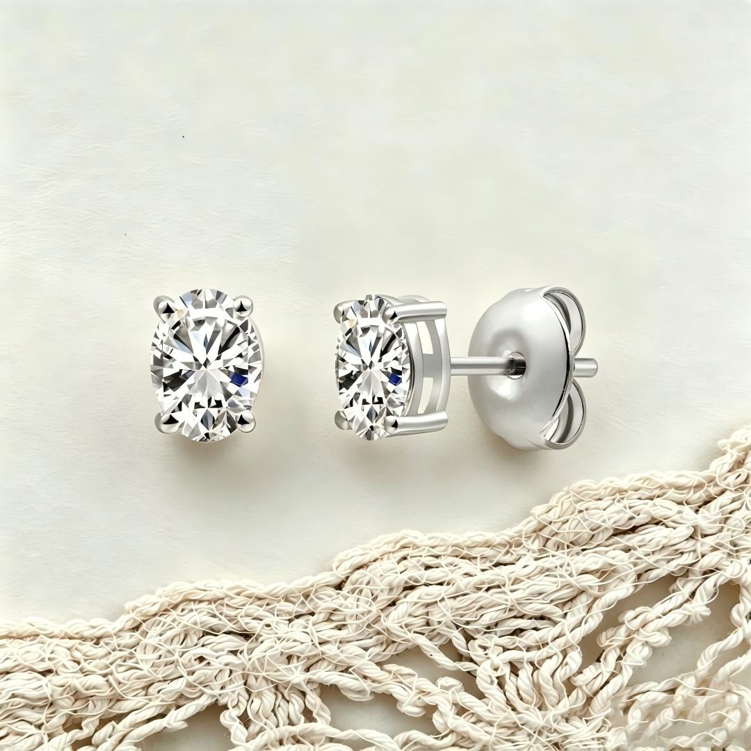 925 Sterling Silver Lab Grown Diamond Oval Earring Studs - 0.5ctw