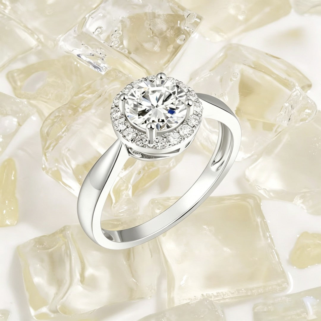 925 Sterling Silver Lab Grown Diamond Classic Halo Style Ring-1.23ctw