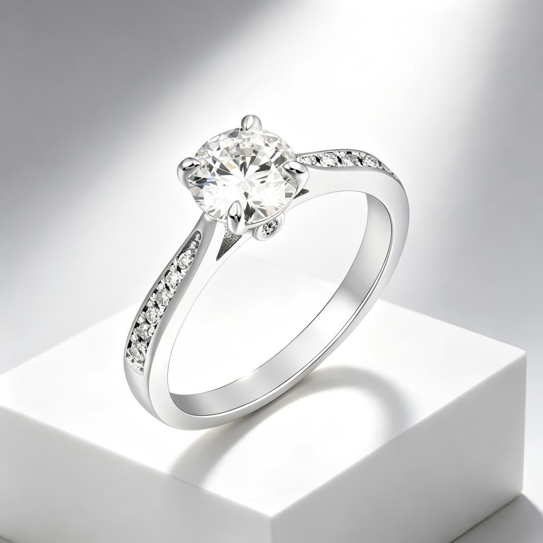 925 Sterling Silver Round Lab Grown Diamond solitaire Ring-1.111ctw