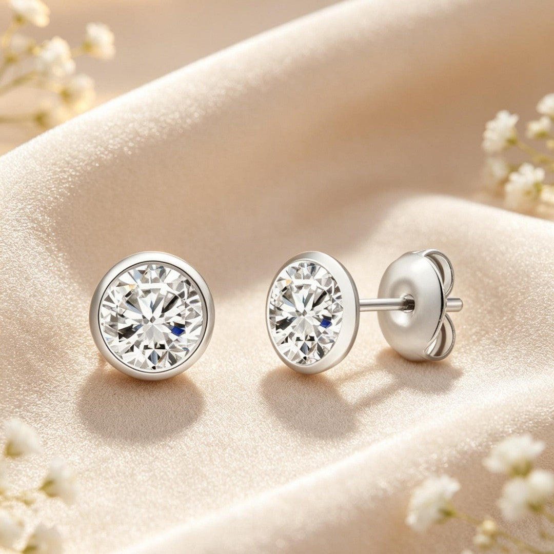 925 Sterling Silver Lab Grown Diamond Bezel Earring Studs - 1.41ctw