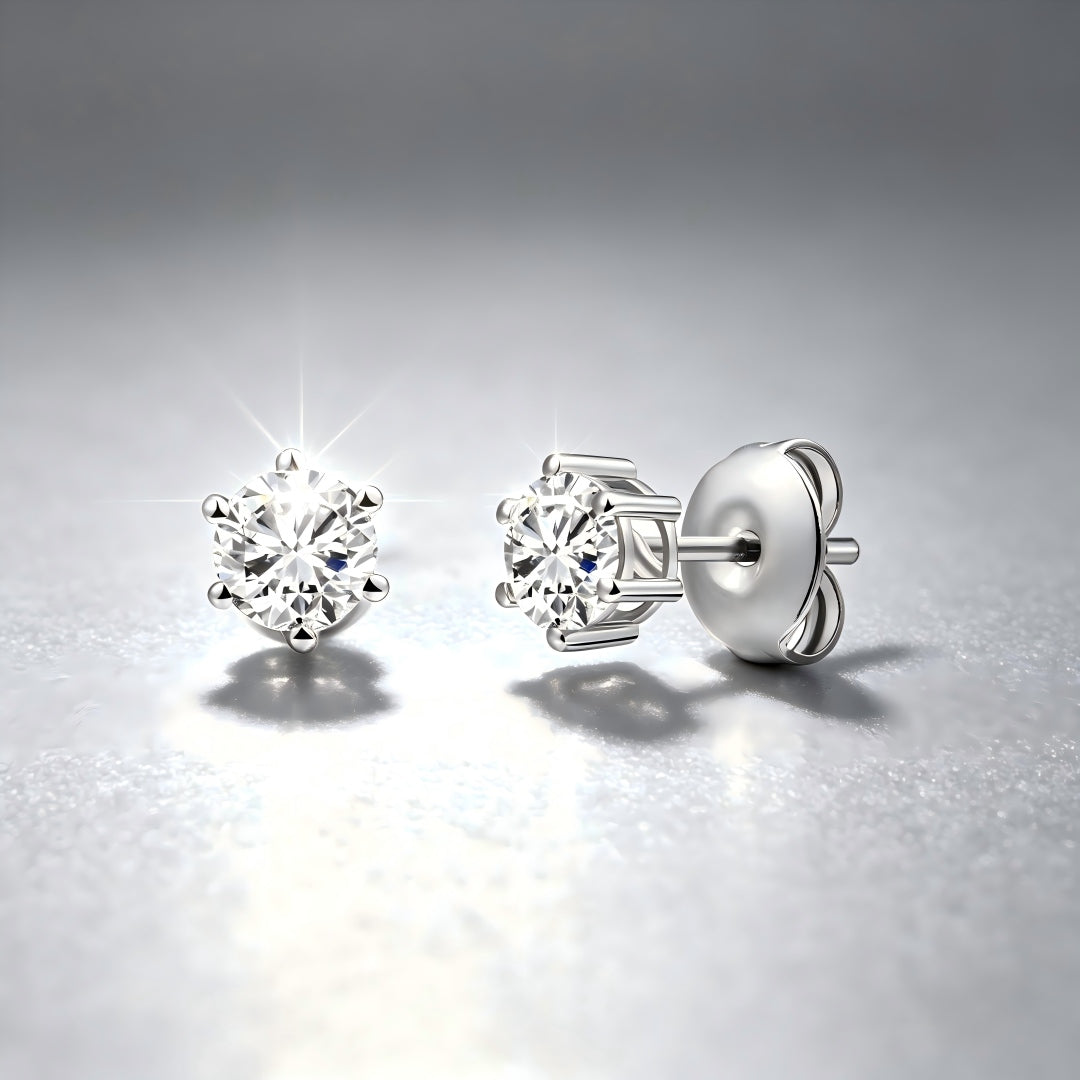925 Sterling Silver Lab Grown Diamond Six-Prong Solitaire Earring Studs - 0.46ctw