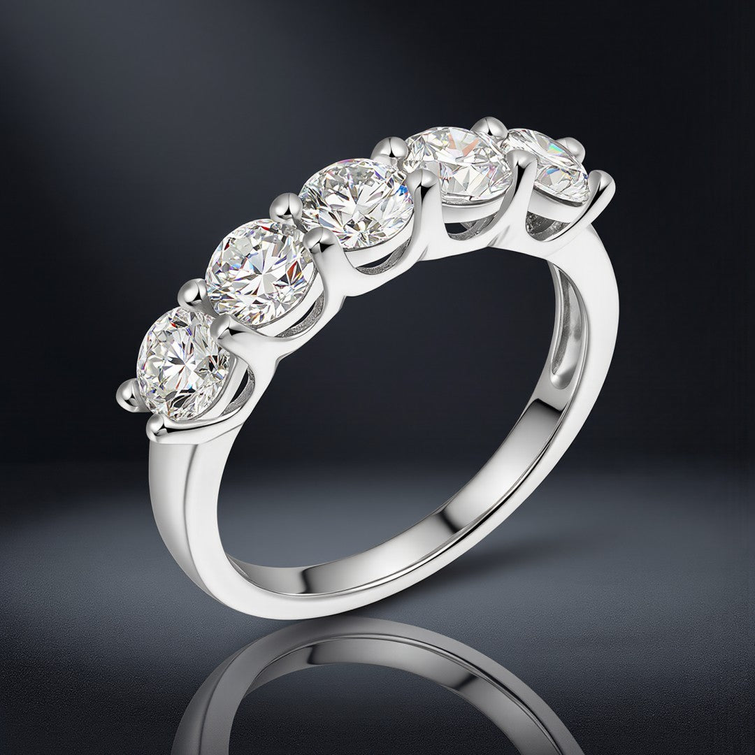 925 Sterling Silver Lab Grown Diamond Five Stone Band-3.36ctw