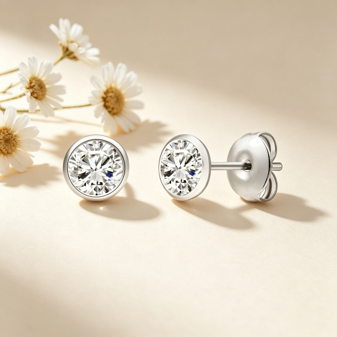 925 Sterling Silver Lab Grown Diamond Bezel Earring Studs - 0.86ctw
