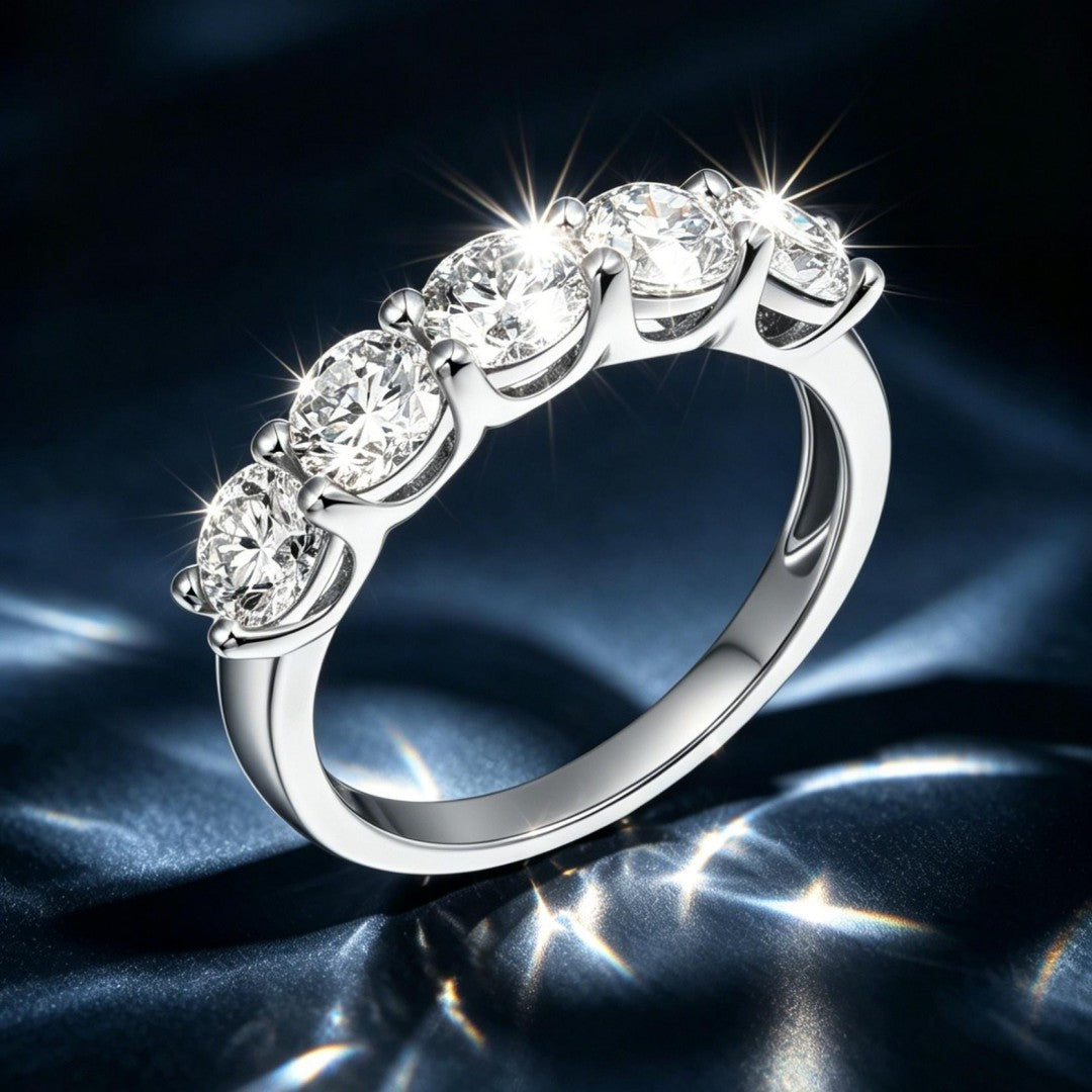 925 Sterling Silver Lab Grown Diamond Five Stone Band-1.63ctw