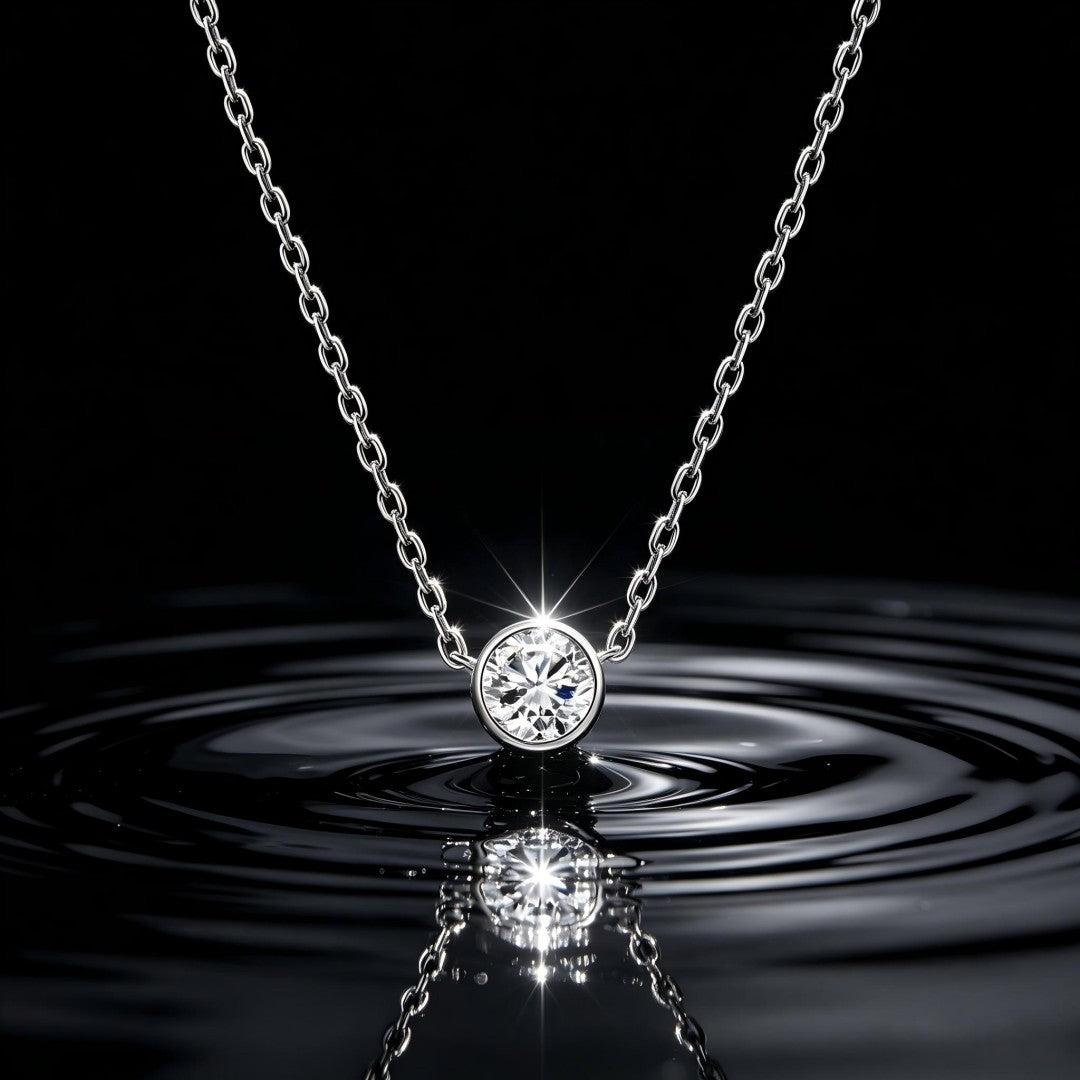 925 Sterling Silver Lab Grown Diamond Bezel Necklace-0.47ctw