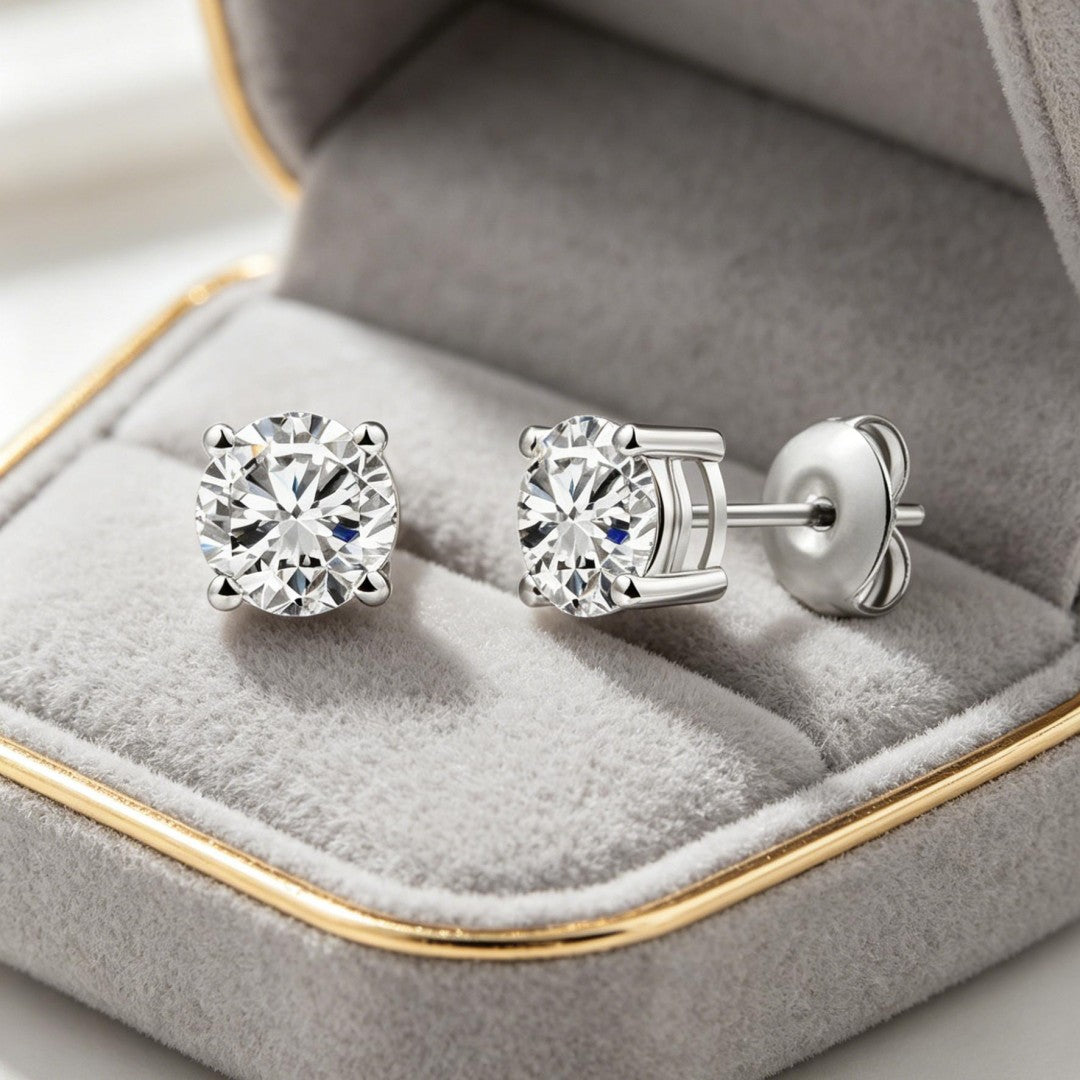 925 Sterling Silver Lab Grown Diamond Four-Prong Solitaire Earring Studs - 0.8ctw