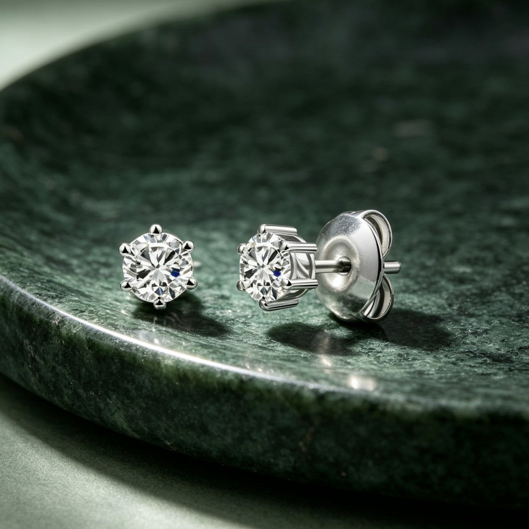 925 Sterling Silver Lab Grown Diamond Six-Prong Solitaire Earring Studs - 0.30ctw