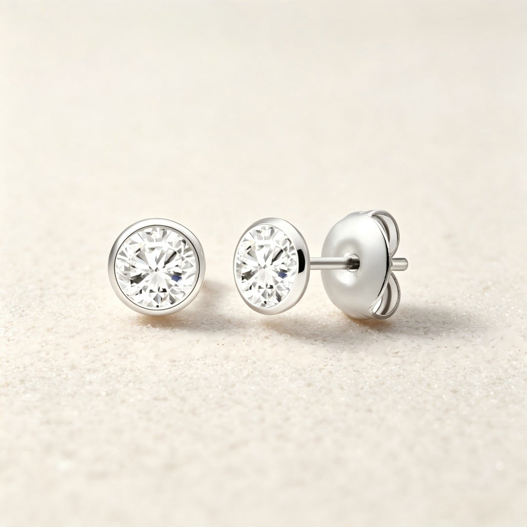 925 Sterling Silver Lab Grown Diamond Bezel Earring Studs - 0.81ctw