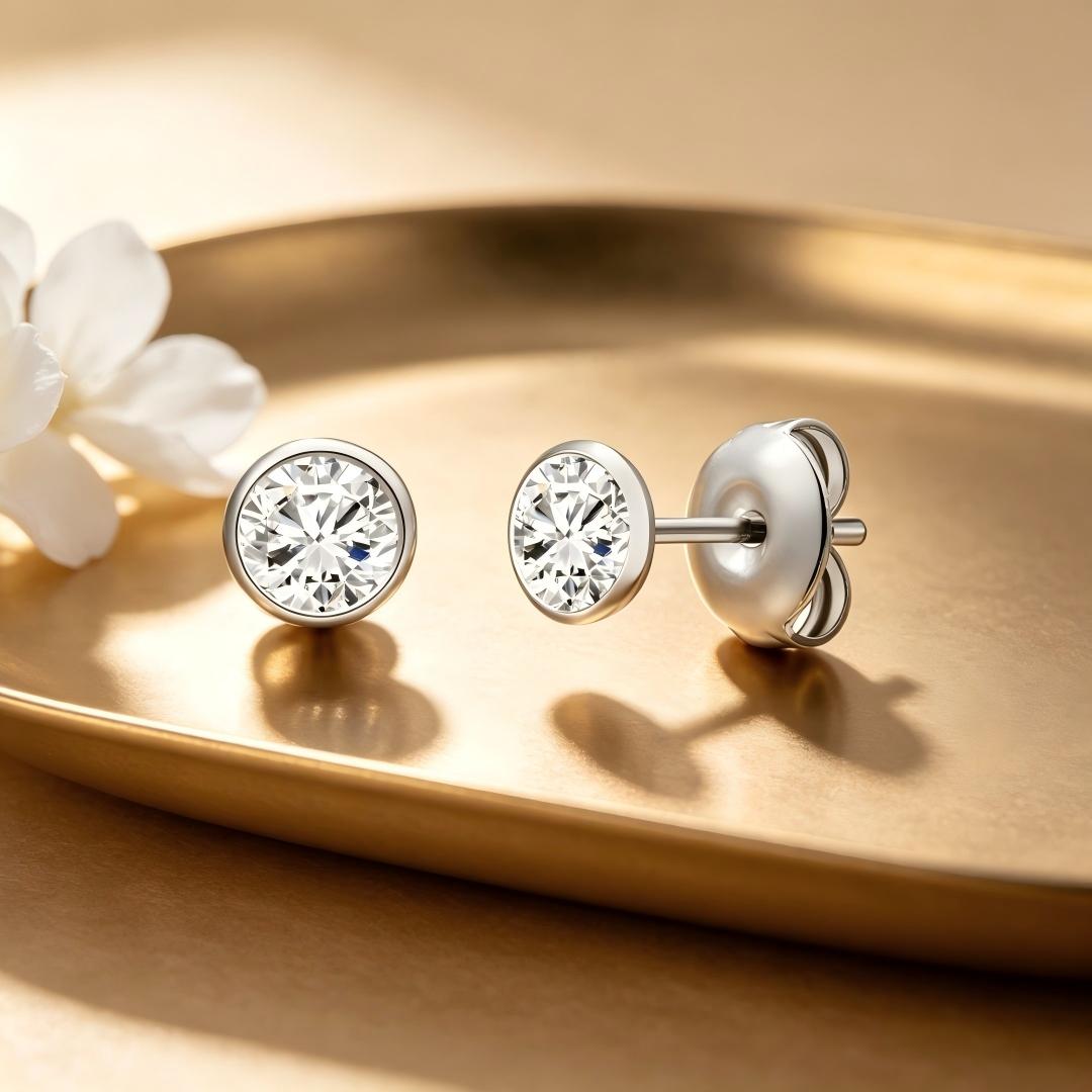 925 Sterling Silver Lab Grown Diamond Bezel Earring Studs - 0.57ctw