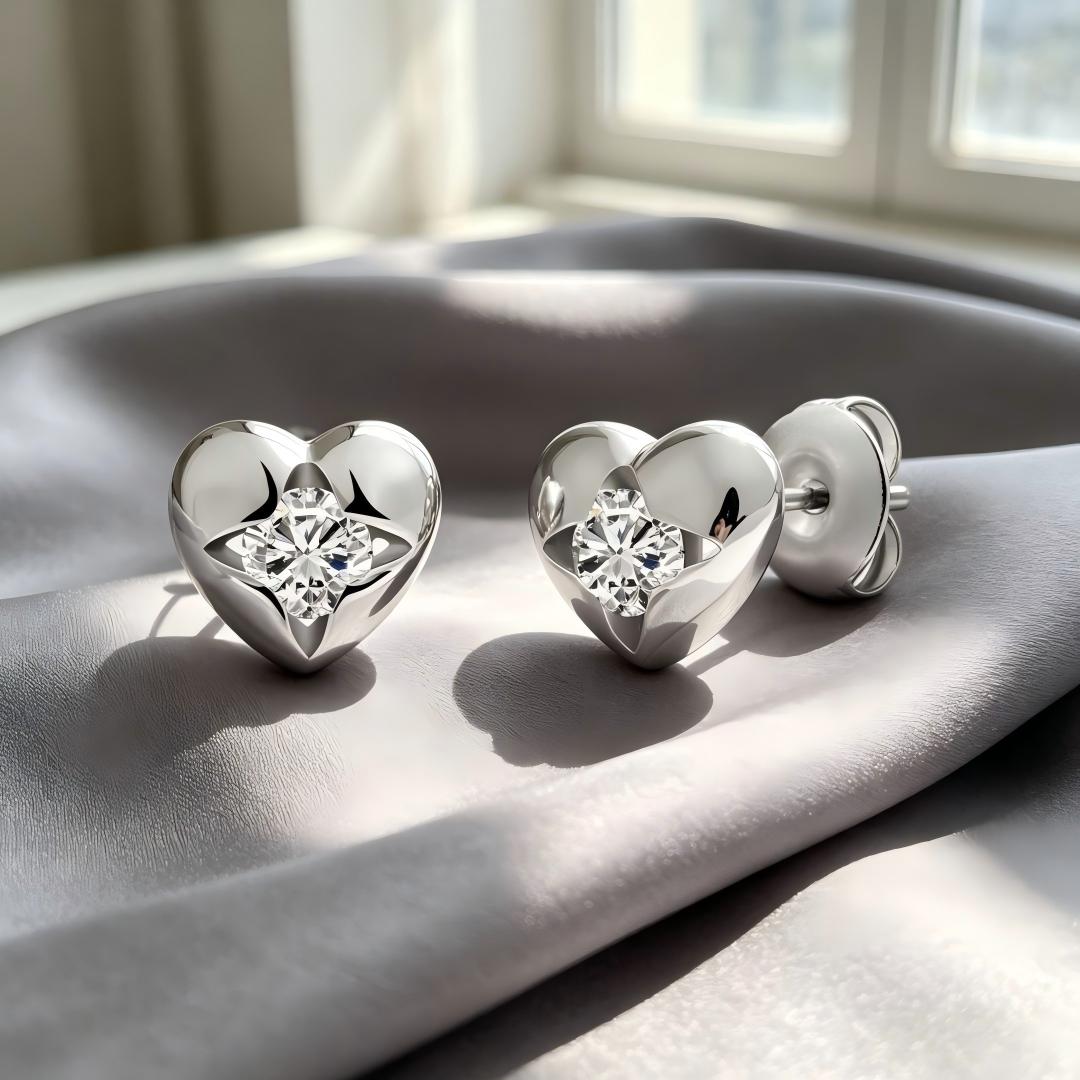 925 Sterling Silver Round Lab Grown Diamond Earrings-0.245ctw