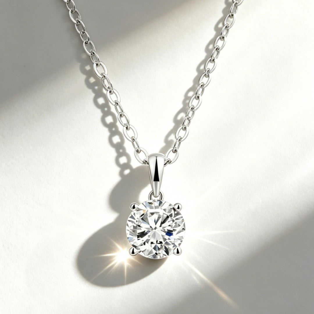 925 Sterling Silver Lab Grown Diamond Solitaire Pendant -1.01ct