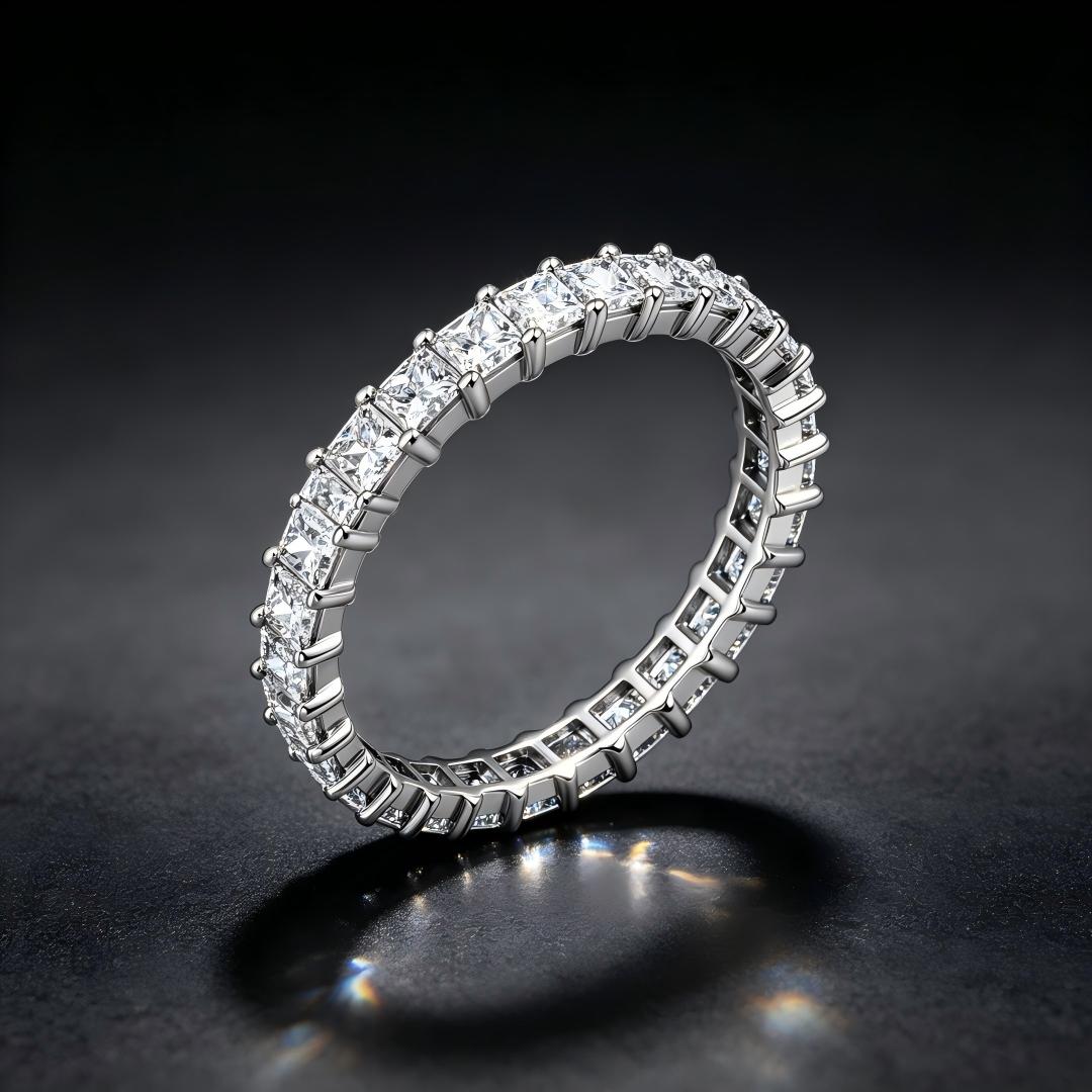 925 Sterling Silver Lab Grown Diamond Emerald Eternity Band-1.56ctw