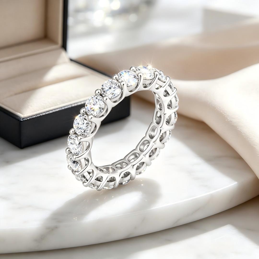 925 Sterling Silver Lab Grown Diamond Round Eternity Band-4.08ctw
