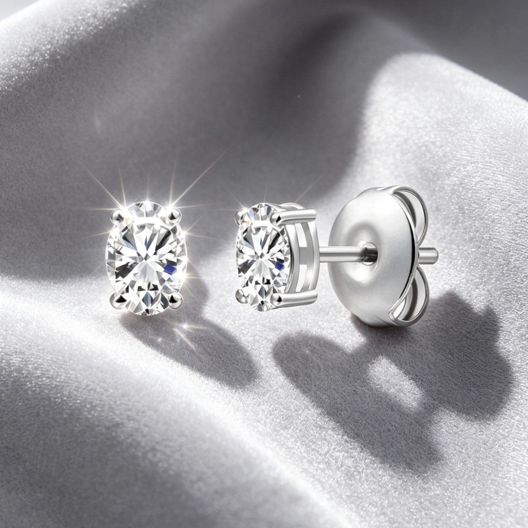 925 Sterling Silver Lab Grown Diamond Oval Earring Studs - 0.4ctw