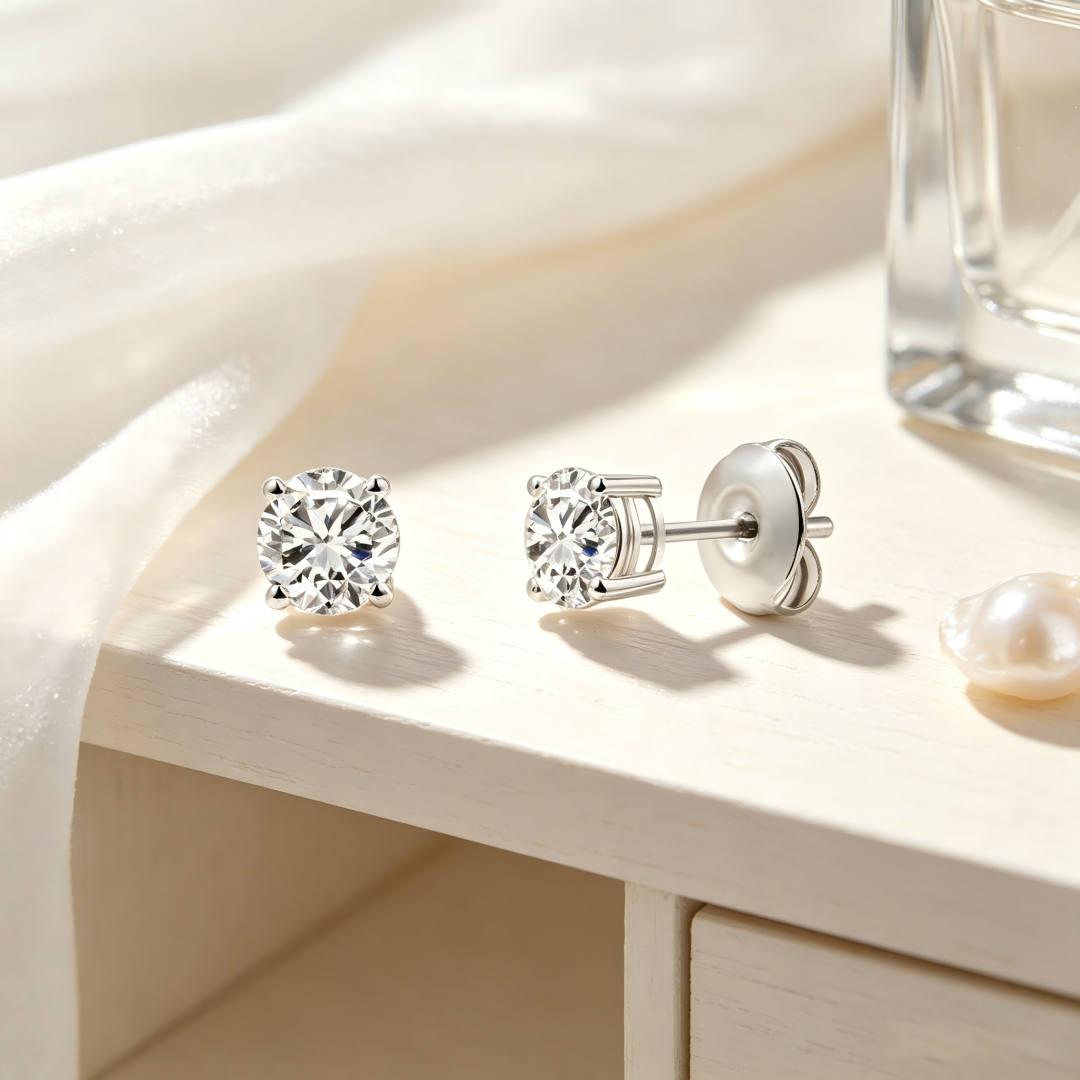 925 Sterling Silver Lab Grown Diamond Four-Prong Solitaire Earring Studs - 0.30ctw