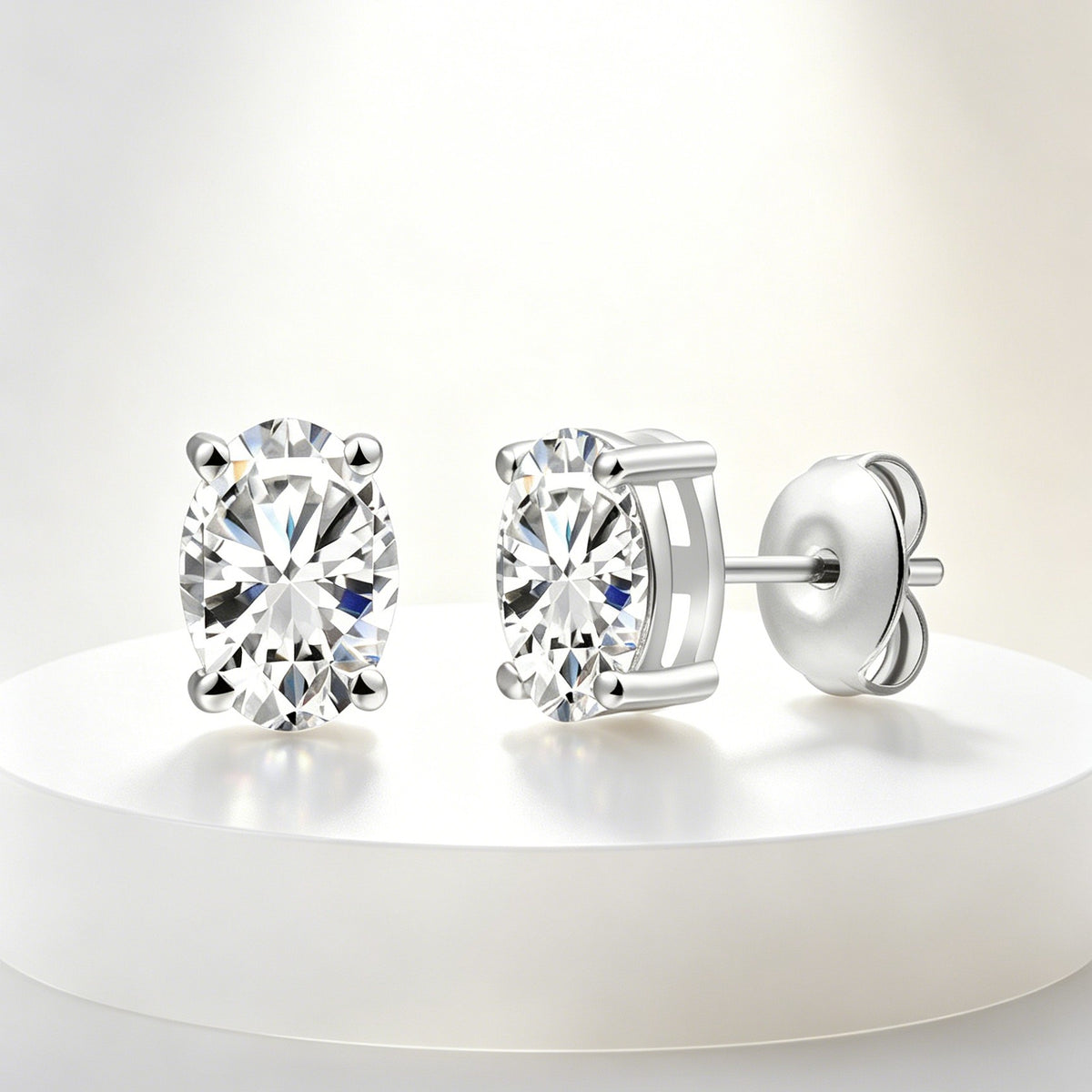 925 Sterling Silver Lab Grown Diamond Oval  Earring Studs - 0.77ctw