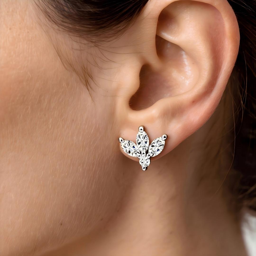 925 Sterling Silver Pear and Round Cut Lab Grown Diamond Earrings-0.407ctw