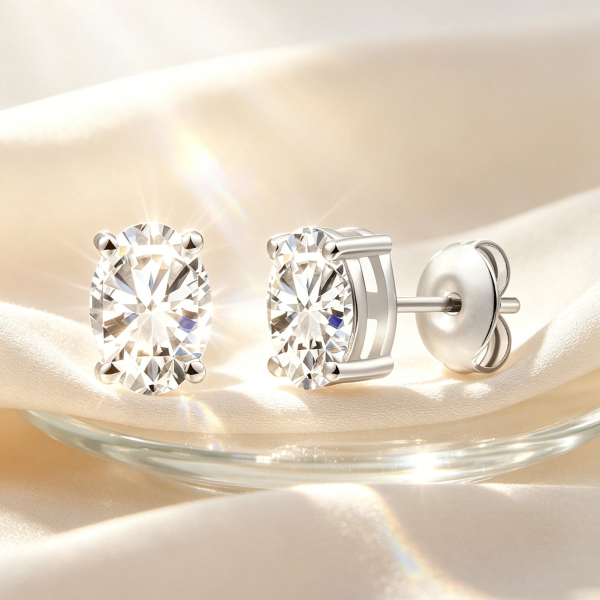 925 Sterling Silver Lab Grown Diamond Oval  Earring Studs - 0.77ctw
