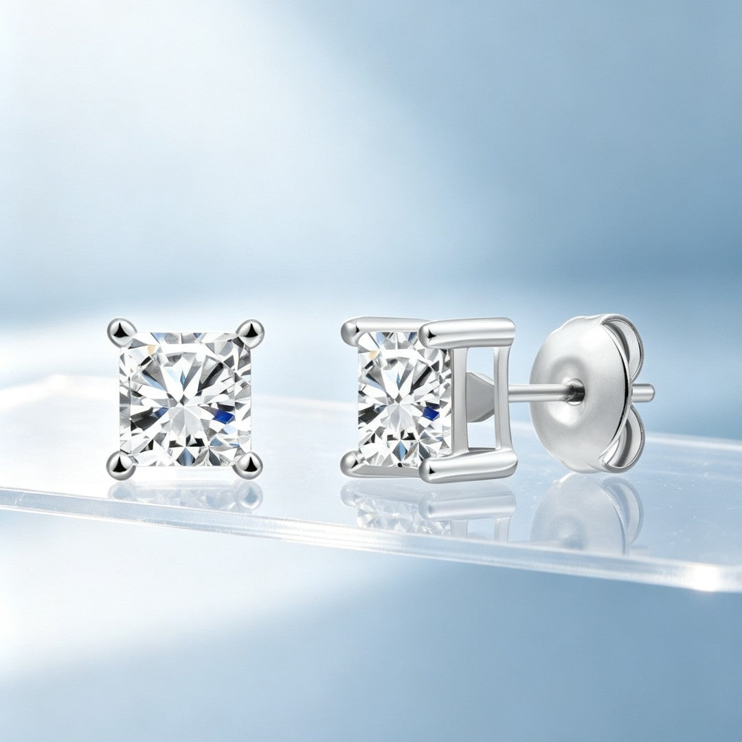925 Sterling Silver Lab Grown Diamond Princess Solitaire Studs - 0.7ctw