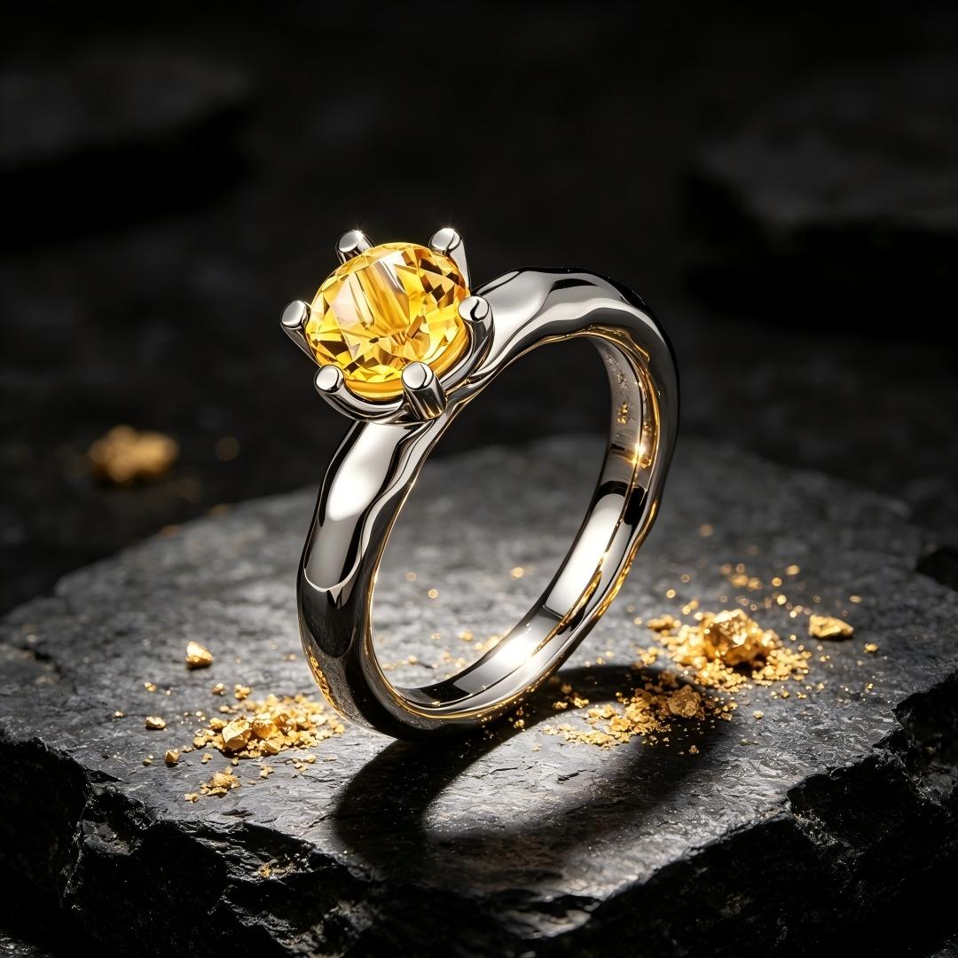 925 Sterling Silver Round Natural Citrine Solitaire Ring