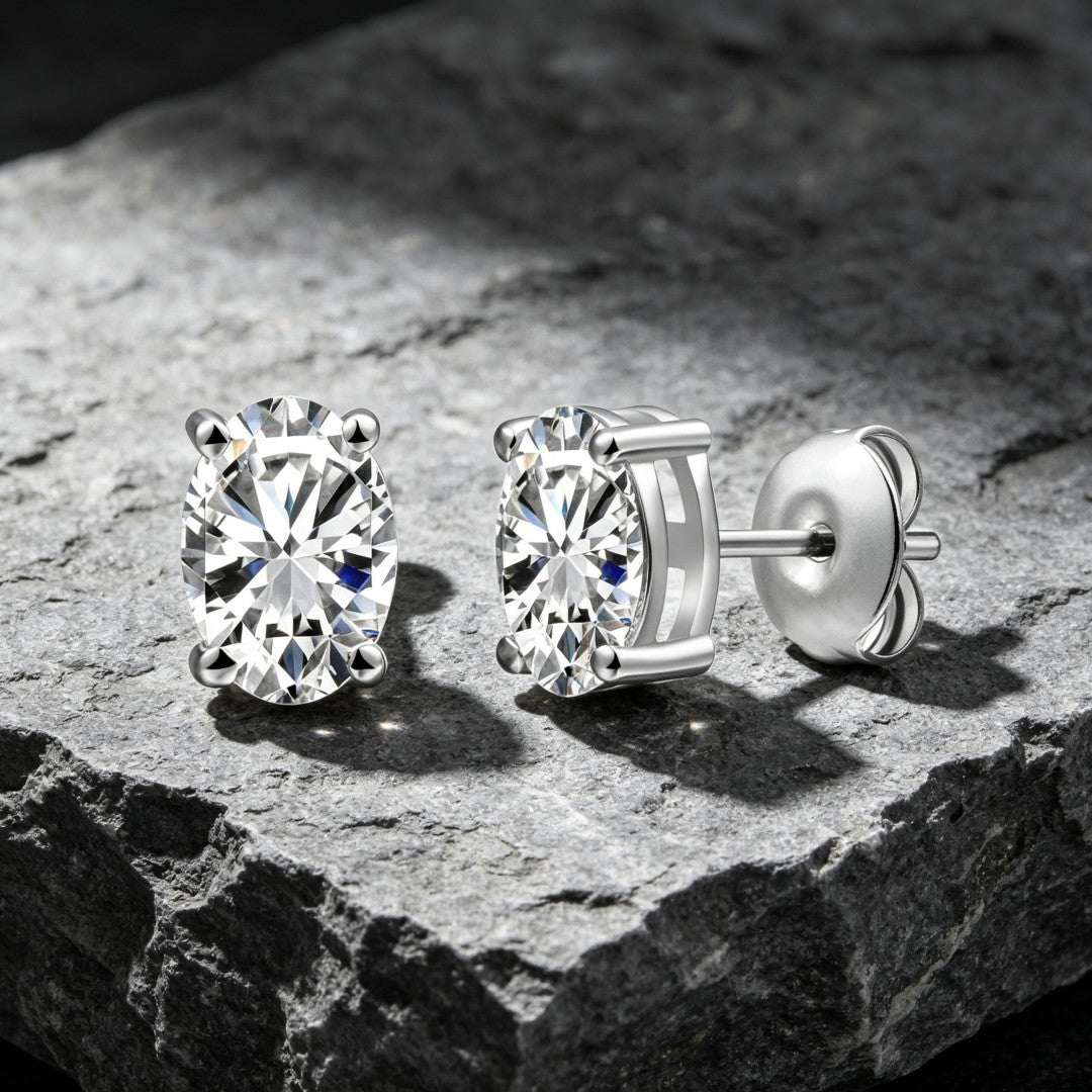 925 Sterling Silver Lab Grown Diamond Oval  Earring Studs - 0.77ctw