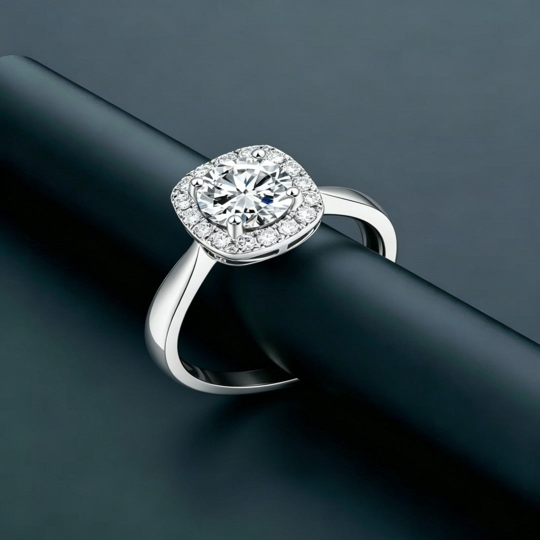 925 Sterling Silver Lab Grown Diamond Halo Style Ring-1.18ctw