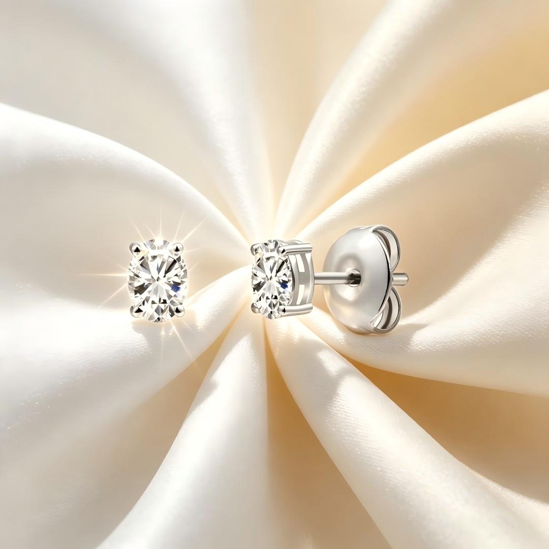 925 Sterling Silver Lab Grown Diamond Oval  Earring Studs - 0.17ctw