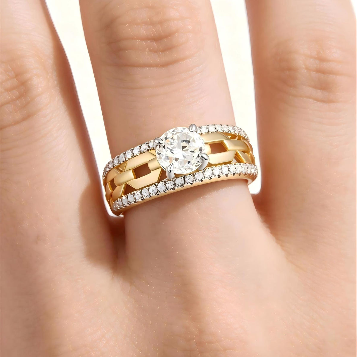 925 Sterling Silver Round Lab Grown Diamond Two Tone Fashion Ring