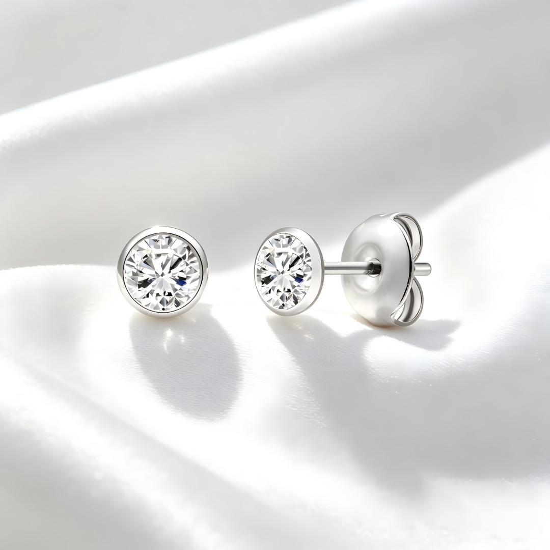 925 Sterling Silver Lab Grown Diamond Bezel Earring Studs - 0.43ctw