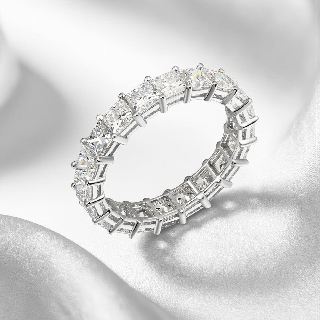 925 Sterling Silver Lab Grown Diamond Emerald Eternity Band-3.98ctw