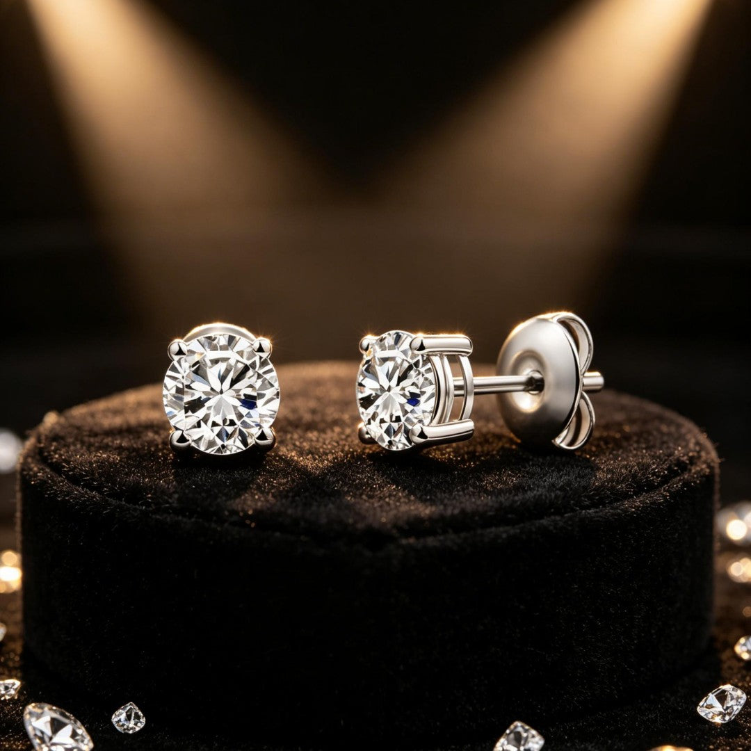 925 Sterling Silver Lab Grown Diamond Four-Prong Solitaire Earring Studs - 0.46ctw