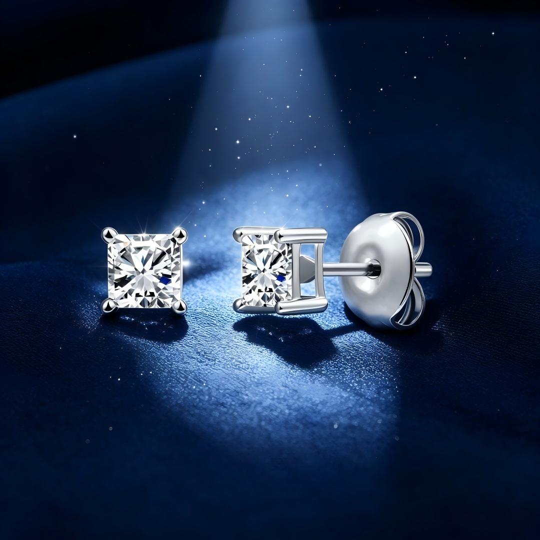 925 Sterling Silver Lab Grown Diamond Princess Solitaire Earring Studs - 0.27ctw