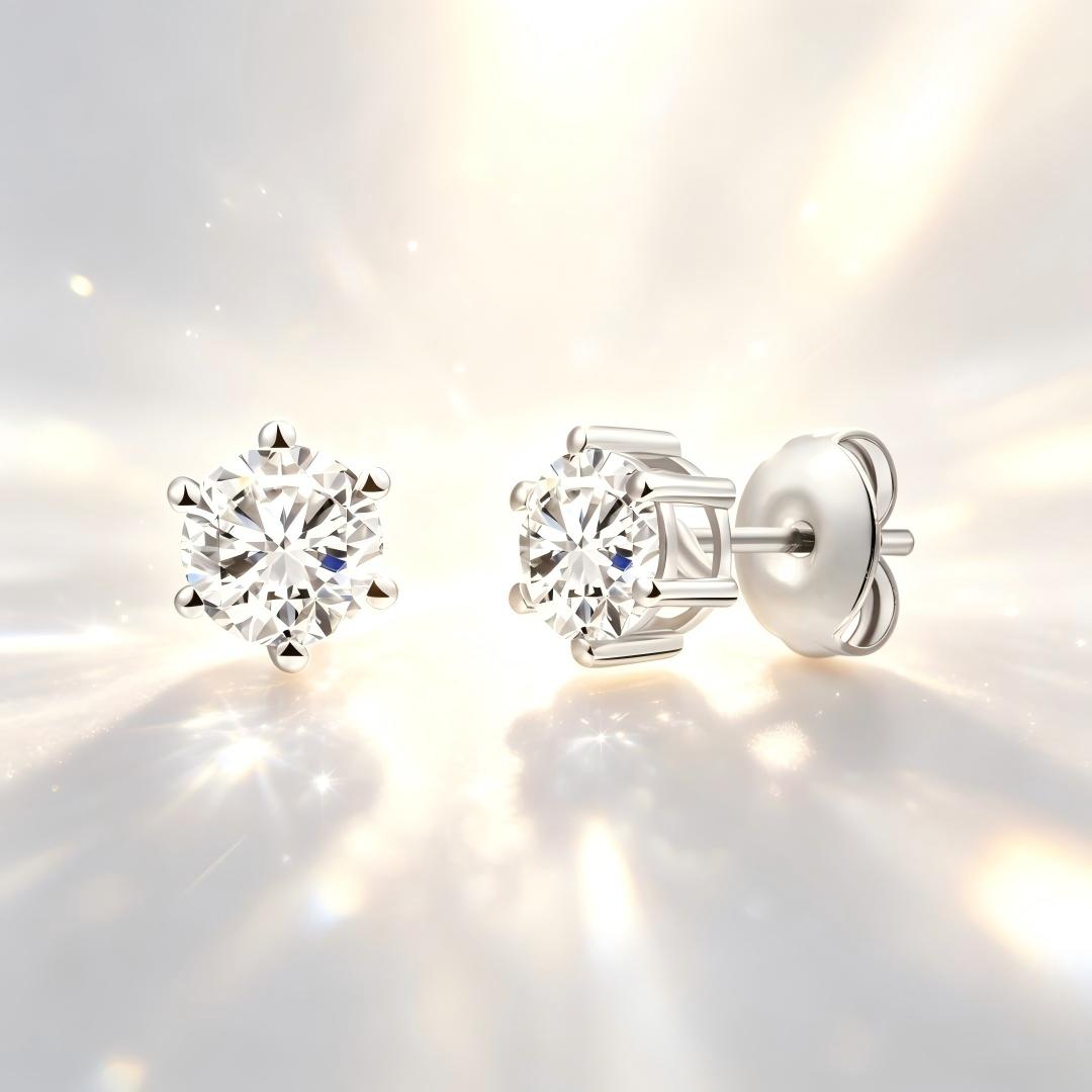 925 Sterling Silver Lab Grown Diamond Six-Prong Solitaire Earring Studs - 0.8ctw