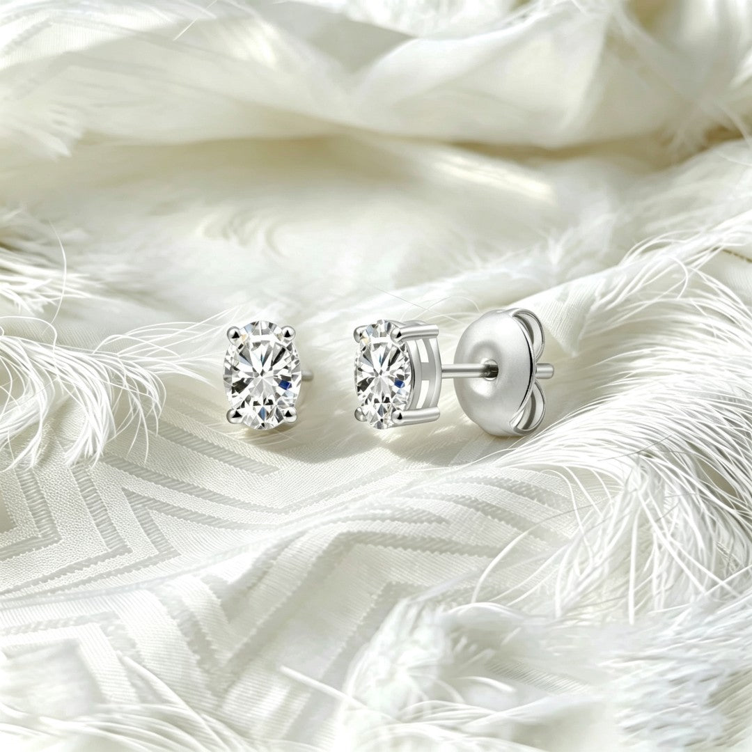 925 Sterling Silver Lab Grown Diamond Oval  Earring Studs - 0.5ctw