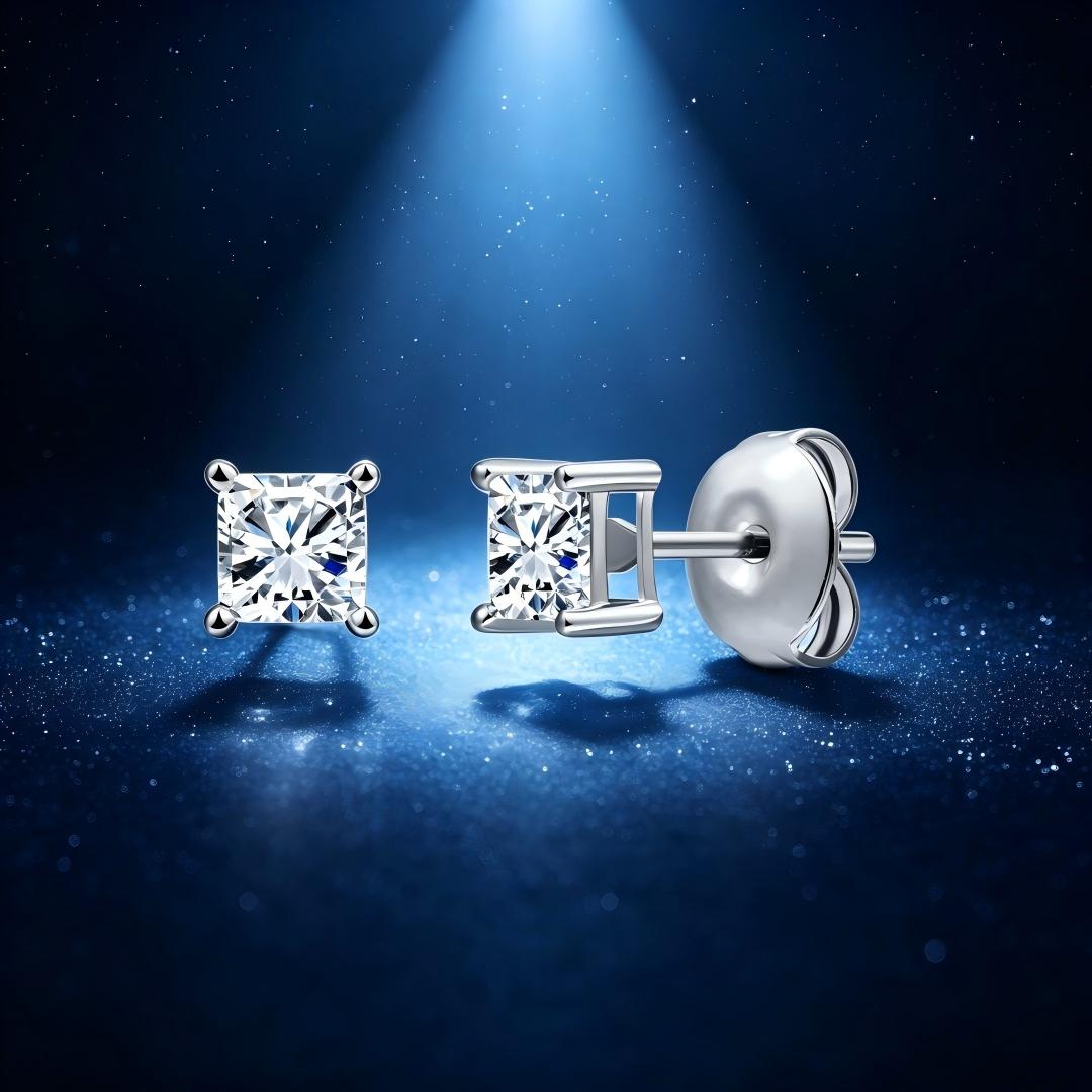 925 Sterling Silver Lab Grown Diamond Princess Solitaire Studs - 0.37ctw