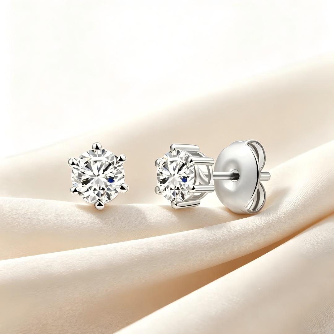 925 Sterling Silver Lab Grown Diamond Six-Prong Solitaire Earring Studs - 0.56ctw