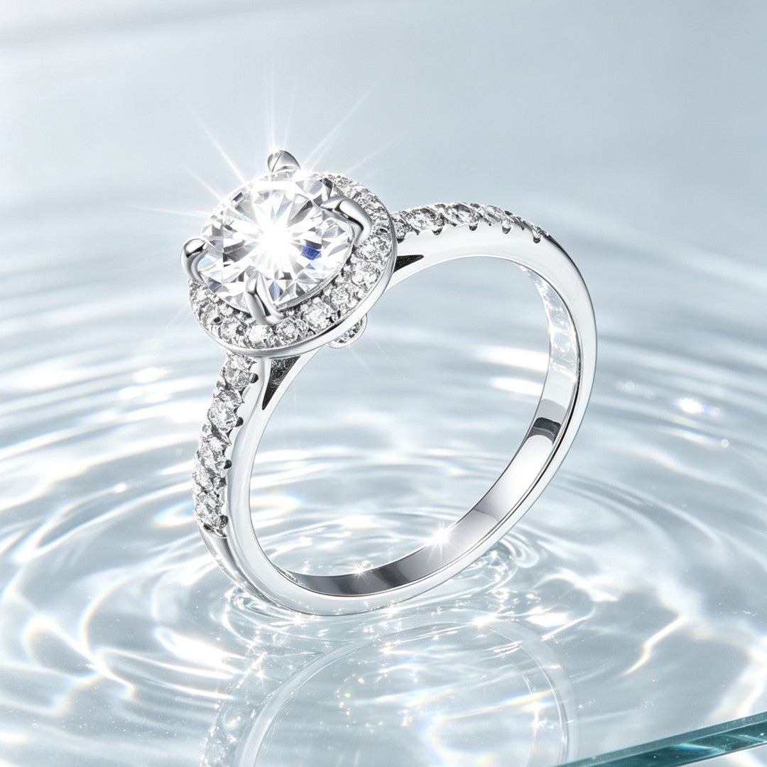 925 Sterling Silver Lab Grown Diamond Shoulder Halo Ring-1.429ctw