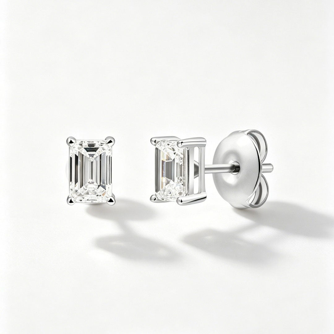 925 Sterling Silver Lab Grown Diamond Baggett Shape Earring Studs - 0.84ctw