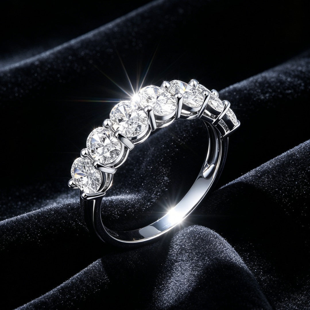 925 Sterling Silver Lab Grown Diamond Oval Band-2.1ctw