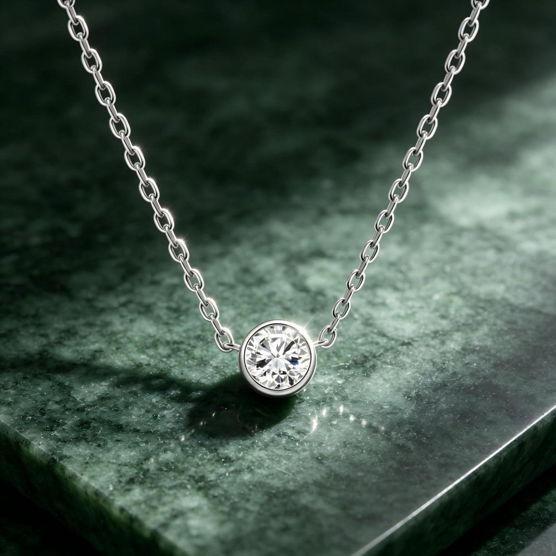 925 Sterling Silver Lab Grown Diamond Bezel Necklace-0.47ctw