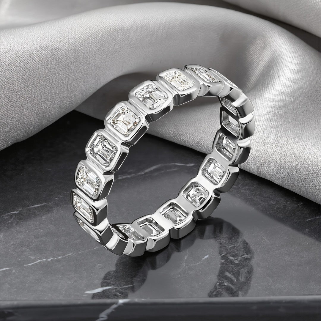 925 Sterling Silver Lab Grown Diamond Baggett Shape Band-2.03ctw