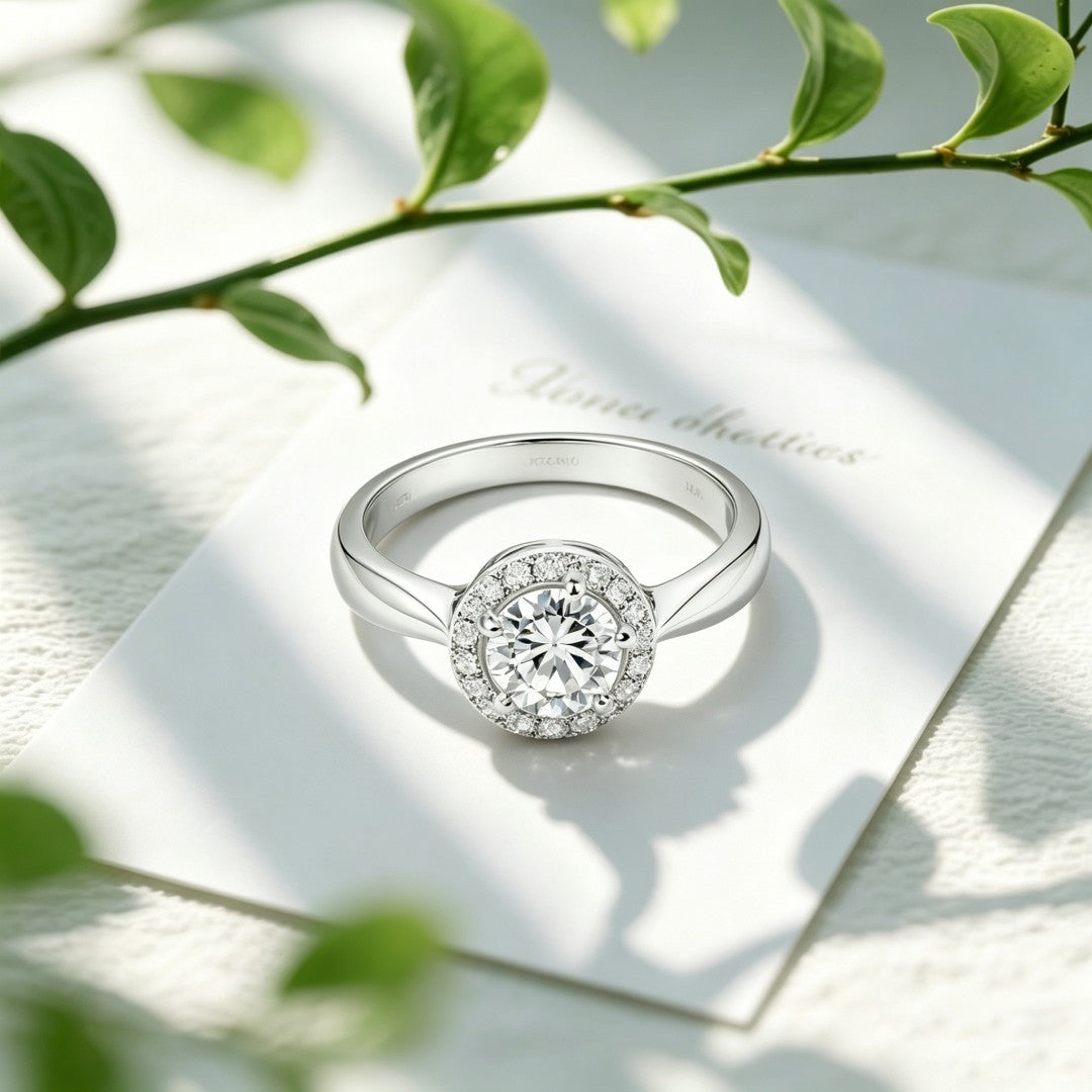 925 Sterling Silver Lab Grown Diamond Classic Halo Style Ring-1.23ctw