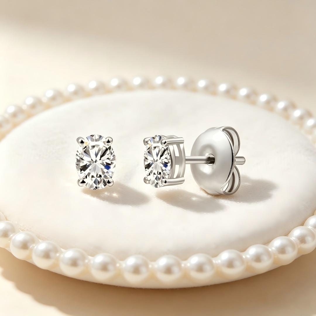 925 Sterling Silver Lab Grown Diamond Oval  Earring Studs - 0.31ctw