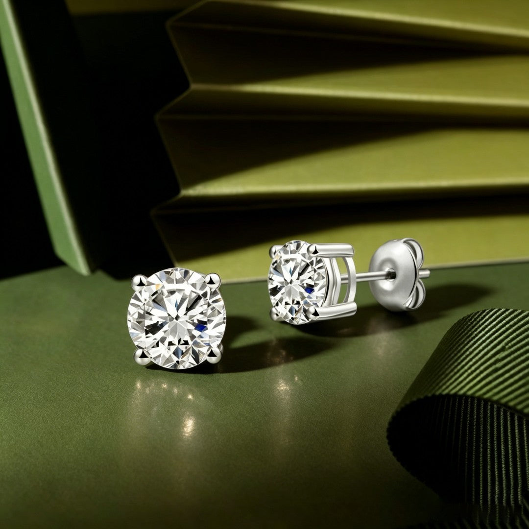 925 Sterling Silver Lab Grown Diamond Four-Prong Solitaire Earring Studs - 1.38ctw