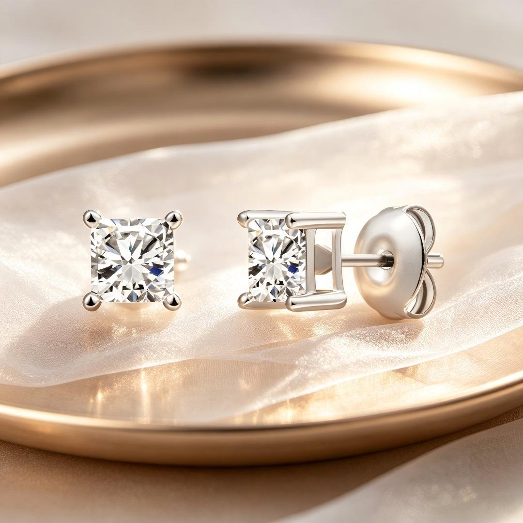 925 Sterling Silver Lab Grown Diamond Princess Solitaire Studs - 0.495ctw