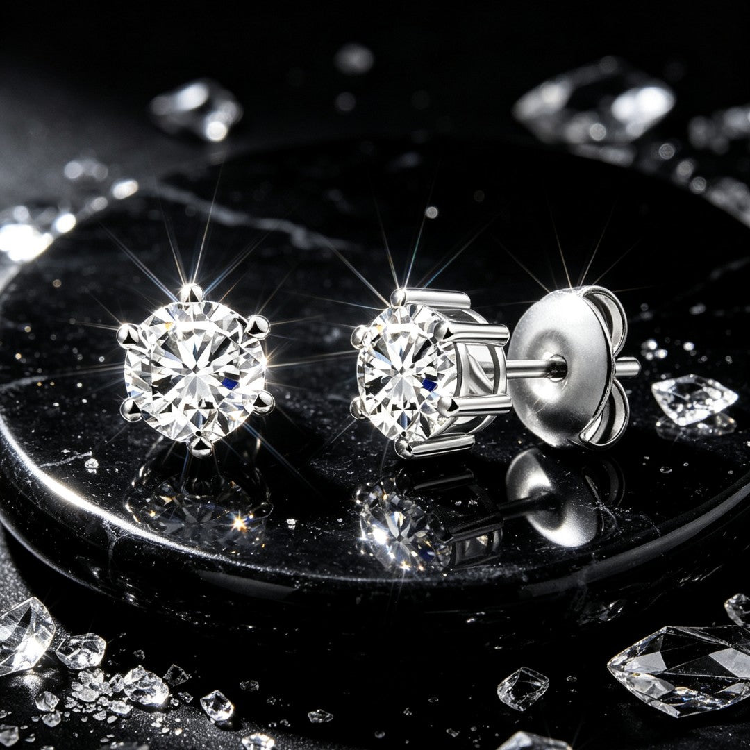 925 Sterling Silver Lab Grown Diamond Six-Prong Solitaire Earring Studs - 0.72ctw